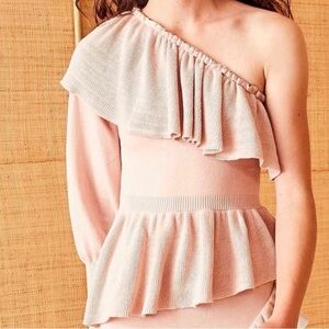 Ulla Johnson Light Pink Ruffled One Sleeve Sweater Size Medium Cashmere Blend